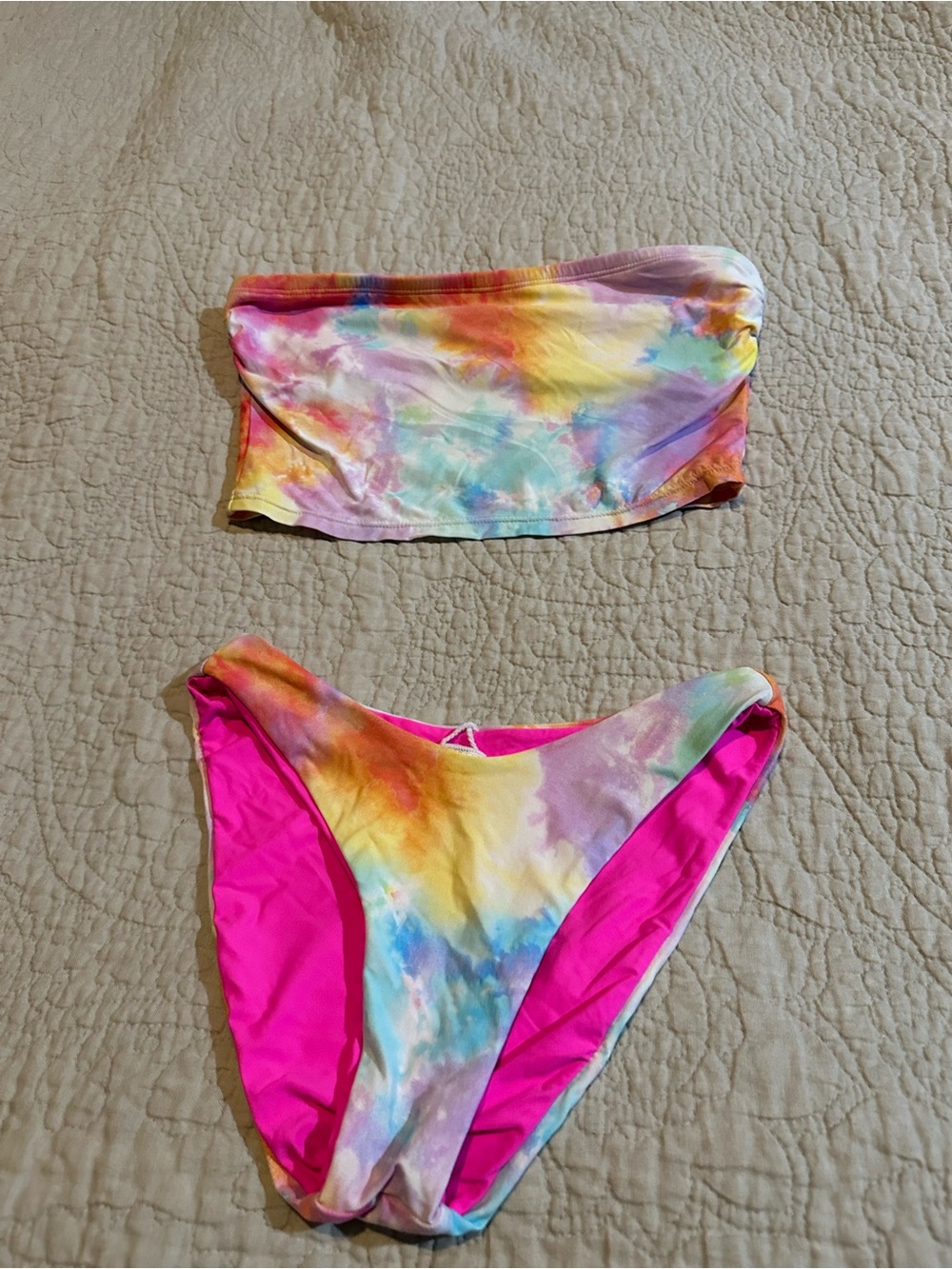 Tie-Dye Tube Top & Bikini Bottom Set - Multicolor